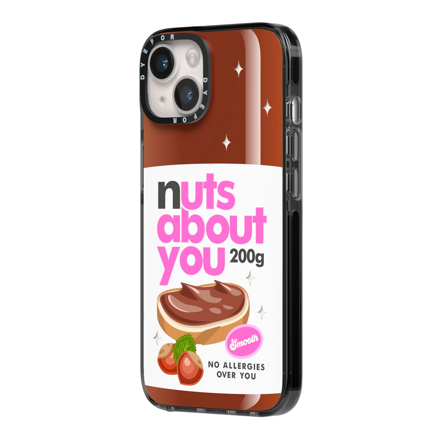 Nuts About You iPhone 14 Black Impact Case Side Angle on Silver phone