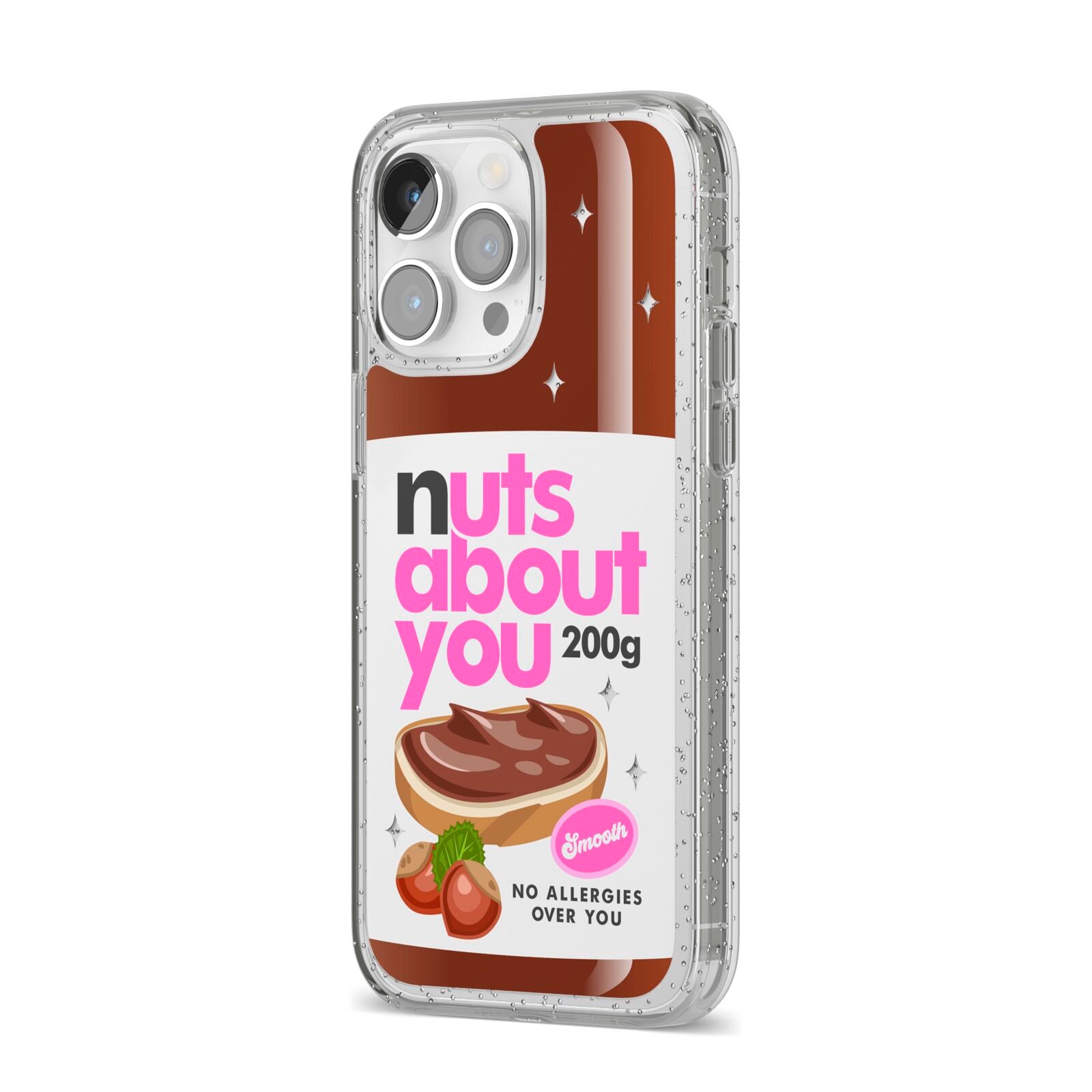 Nuts About You iPhone 14 Pro Max Glitter Tough Case Silver Angled Image