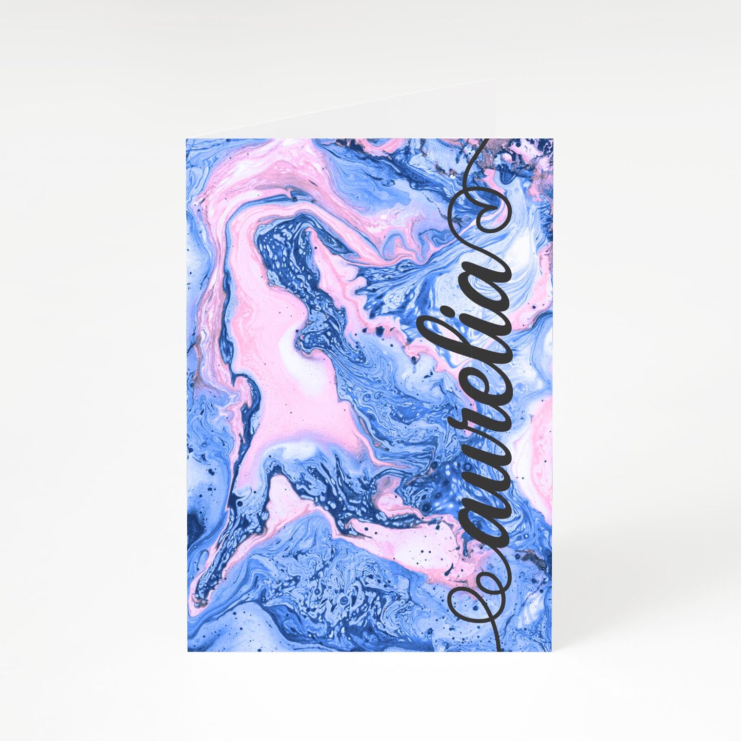 Ocean Blue and Pink Marble A5 Greetings Card