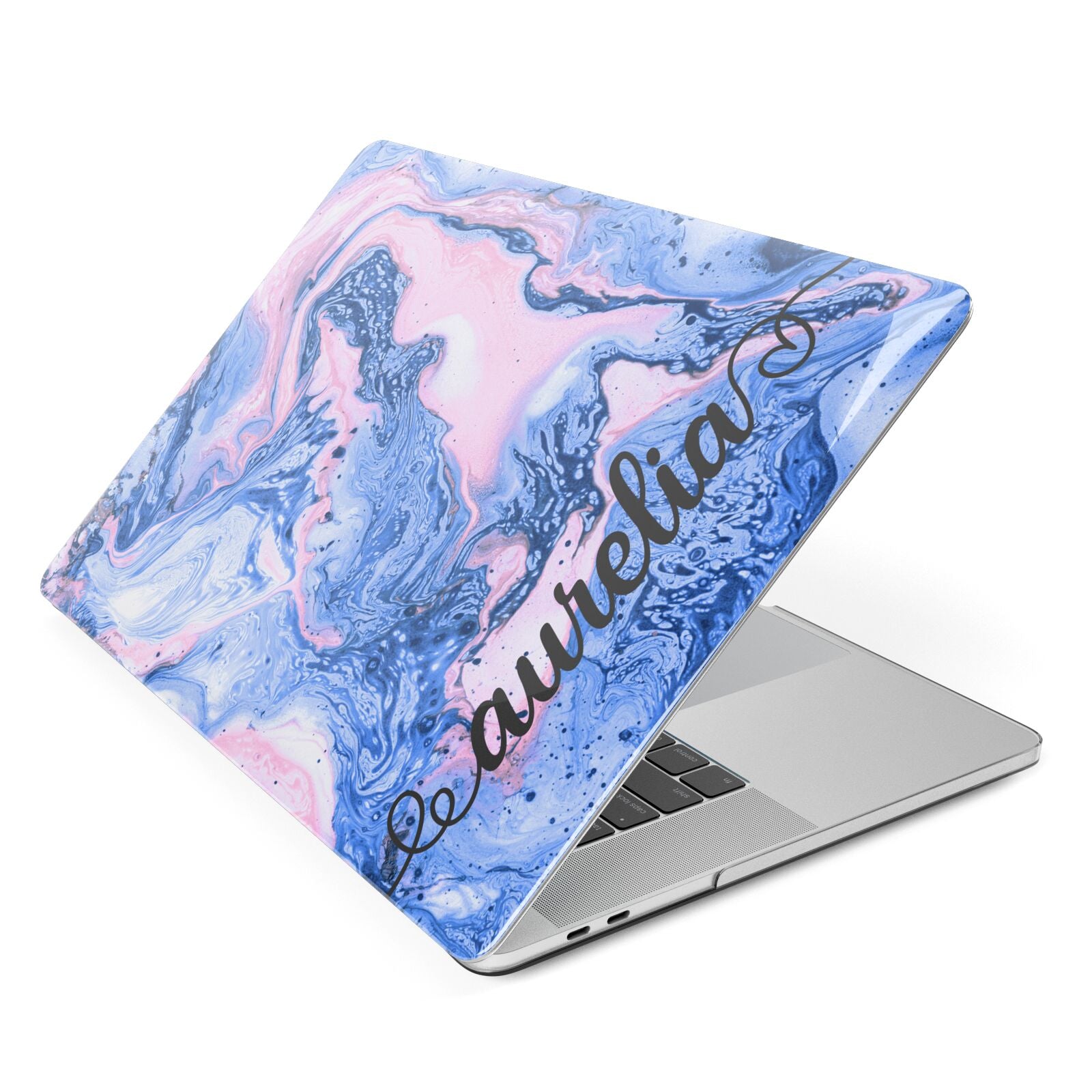 Ocean Blue and Pink Marble Apple MacBook Case Side View