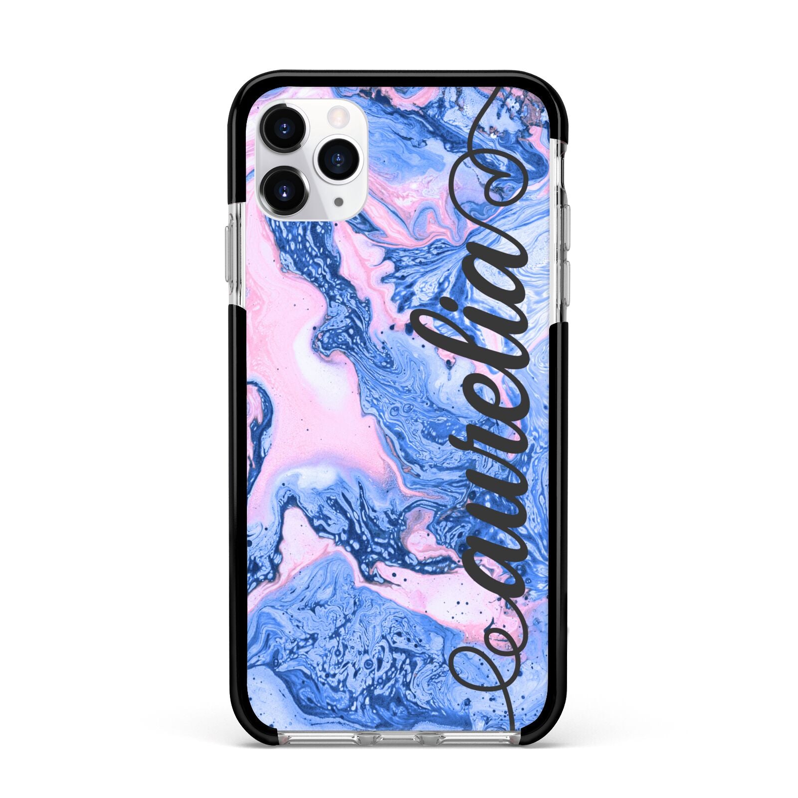 Ocean Blue and Pink Marble Apple iPhone 11 Pro Max in Silver with Black Impact Case