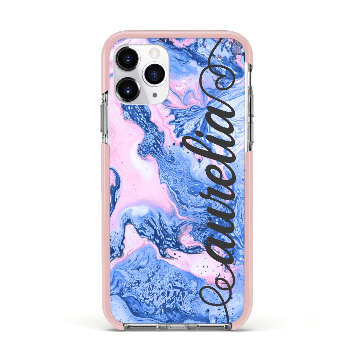 Ocean Blue and Pink Marble Apple iPhone 11 Pro in Silver with Pink Impact Case