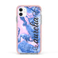 Ocean Blue and Pink Marble Apple iPhone 11 in White with Pink Impact Case