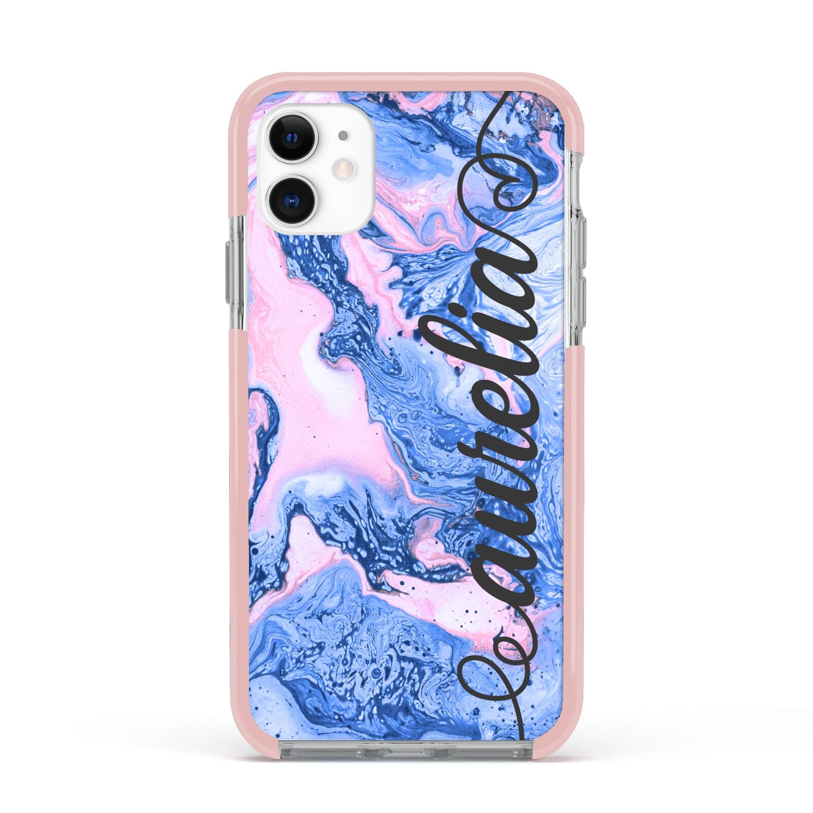 Ocean Blue and Pink Marble Apple iPhone 11 in White with Pink Impact Case