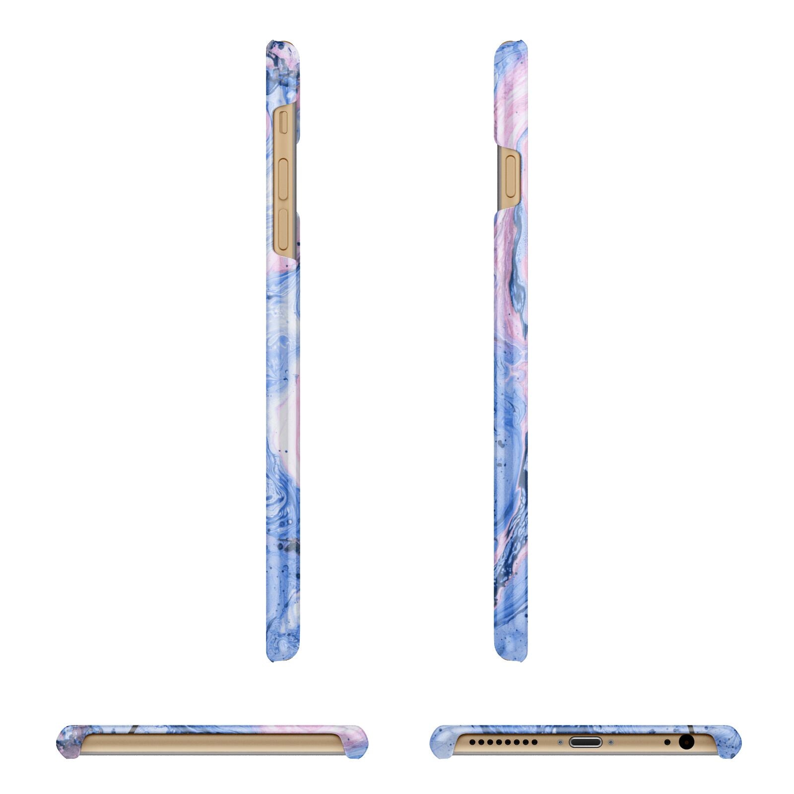 Ocean Blue and Pink Marble Apple iPhone 6 Plus 3D Wrap Snap Case Angled Images