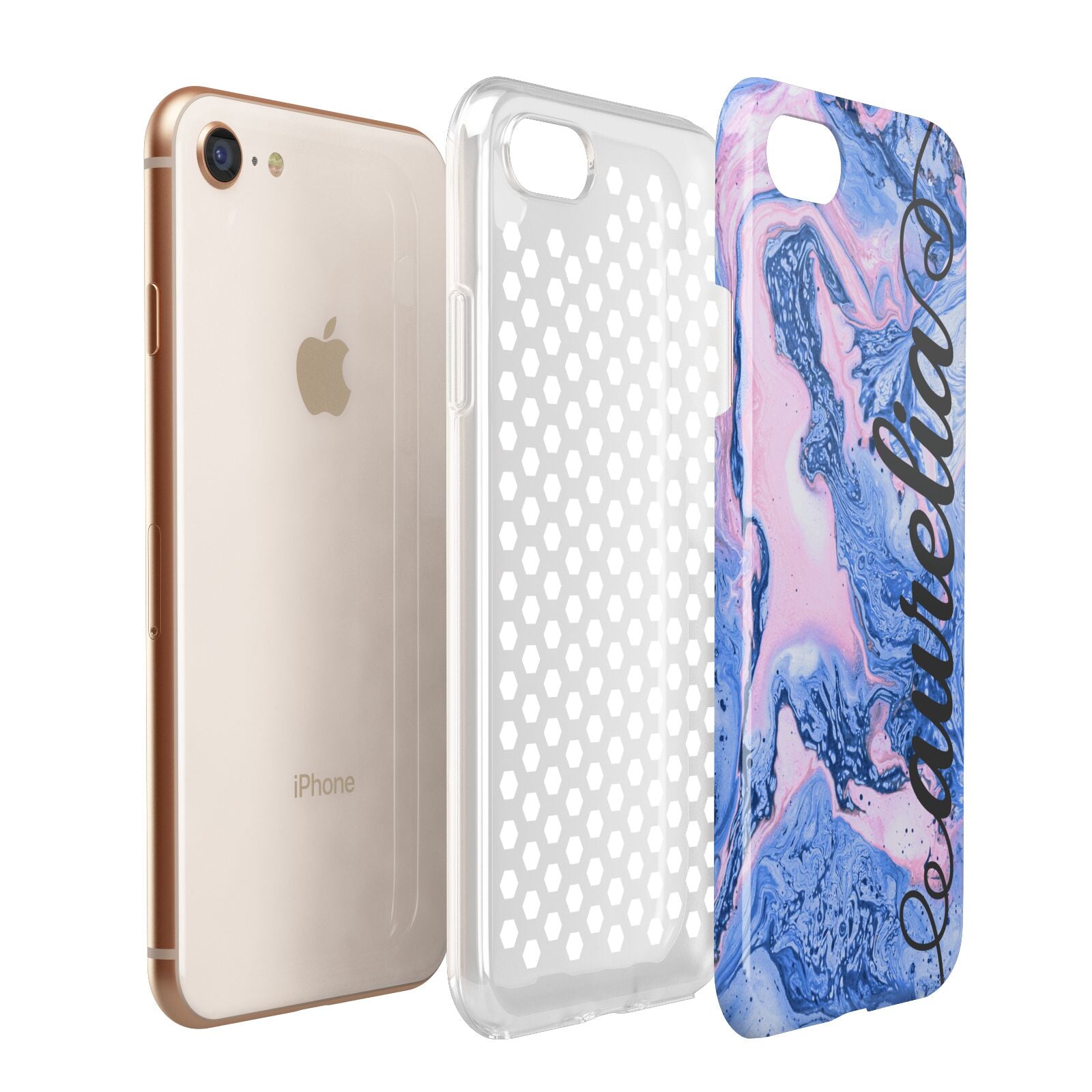 Ocean Blue and Pink Marble Apple iPhone 7 8 3D Tough Case Expanded View