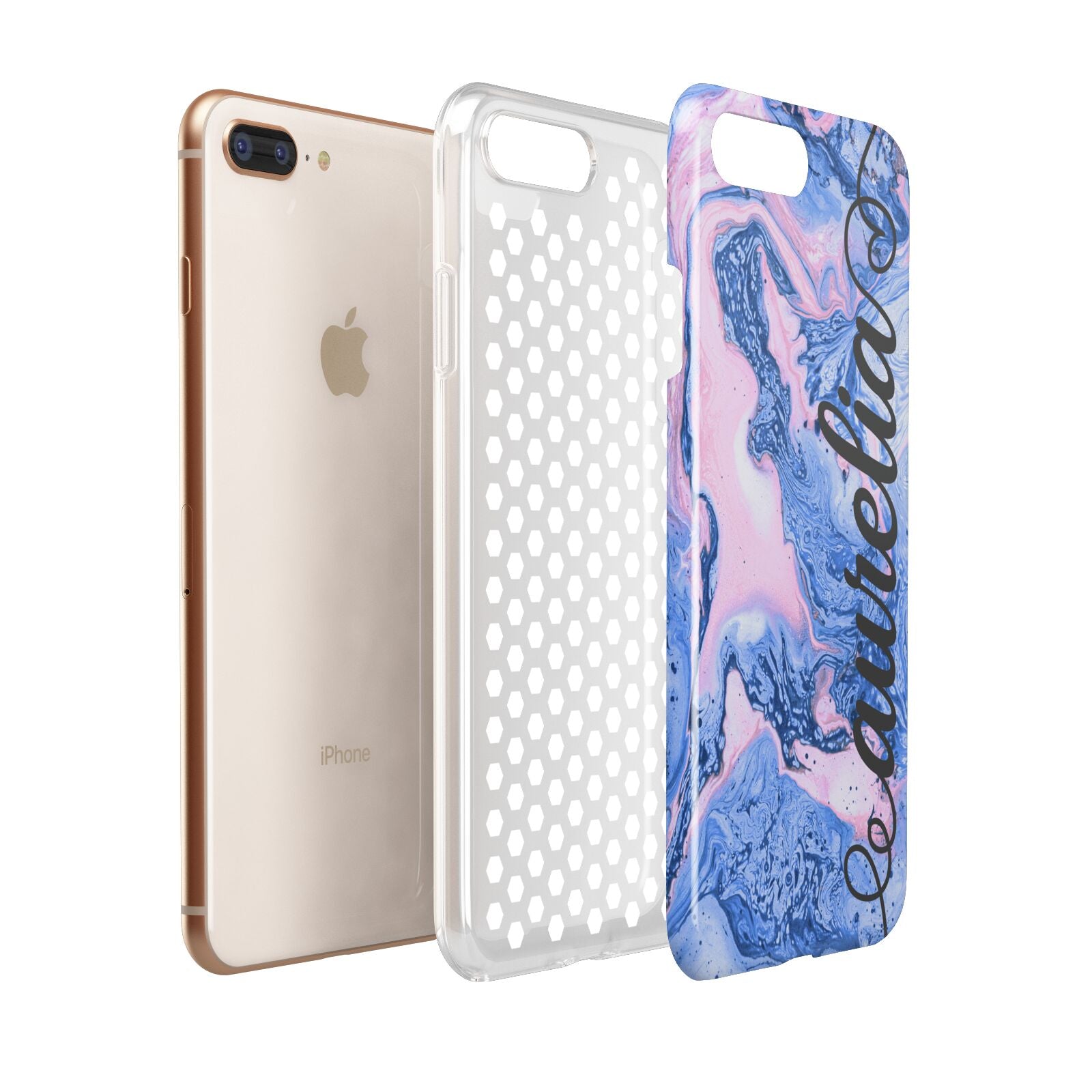 Ocean Blue and Pink Marble Apple iPhone 7 8 Plus 3D Tough Case Expanded View