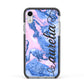 Ocean Blue and Pink Marble Apple iPhone XR Impact Case Black Edge on Silver Phone