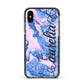 Ocean Blue and Pink Marble Apple iPhone Xs Impact Case Black Edge on Black Phone
