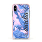 Ocean Blue and Pink Marble Apple iPhone Xs Impact Case Pink Edge on Silver Phone
