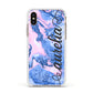 Ocean Blue and Pink Marble Apple iPhone Xs Impact Case White Edge on Gold Phone