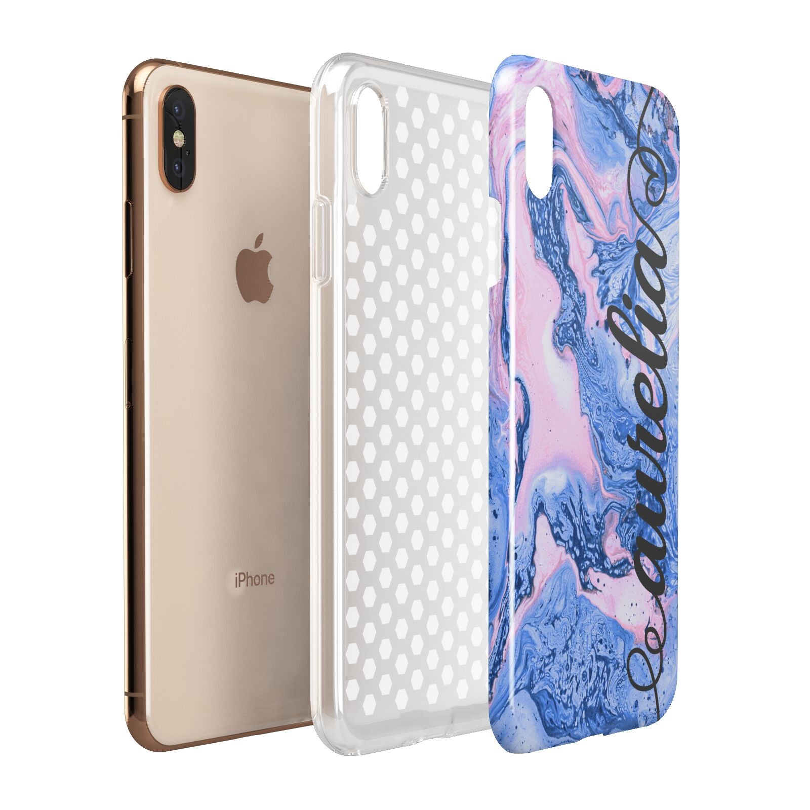 Ocean Blue and Pink Marble Apple iPhone Xs Max 3D Tough Case Expanded View