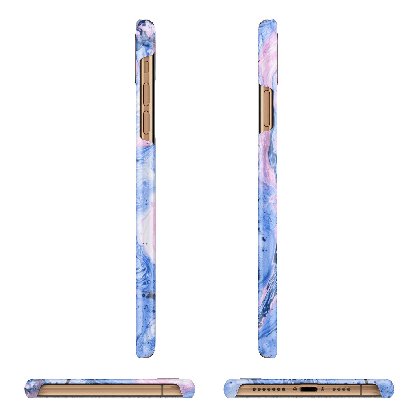 Ocean Blue and Pink Marble Apple iPhone Xs Max 3D Wrap Snap Case Angled Images
