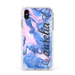 Ocean Blue and Pink Marble Apple iPhone Xs Max Impact Case White Edge on Silver Phone