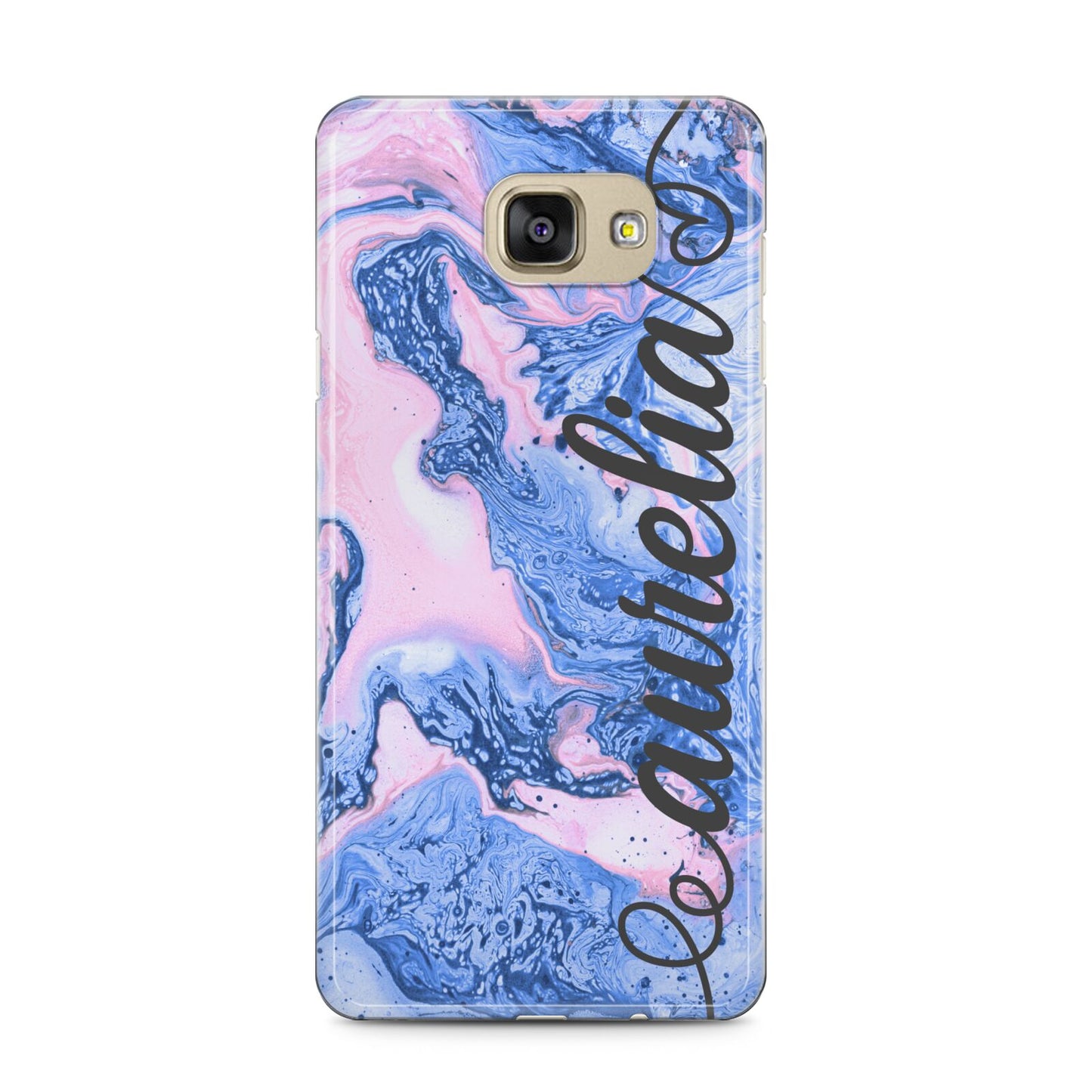 Ocean Blue and Pink Marble Samsung Galaxy A5 2016 Case on gold phone