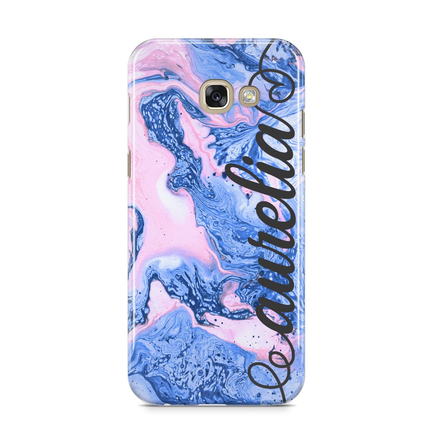 Ocean Blue and Pink Marble Samsung Galaxy A5 2017 Case on gold phone