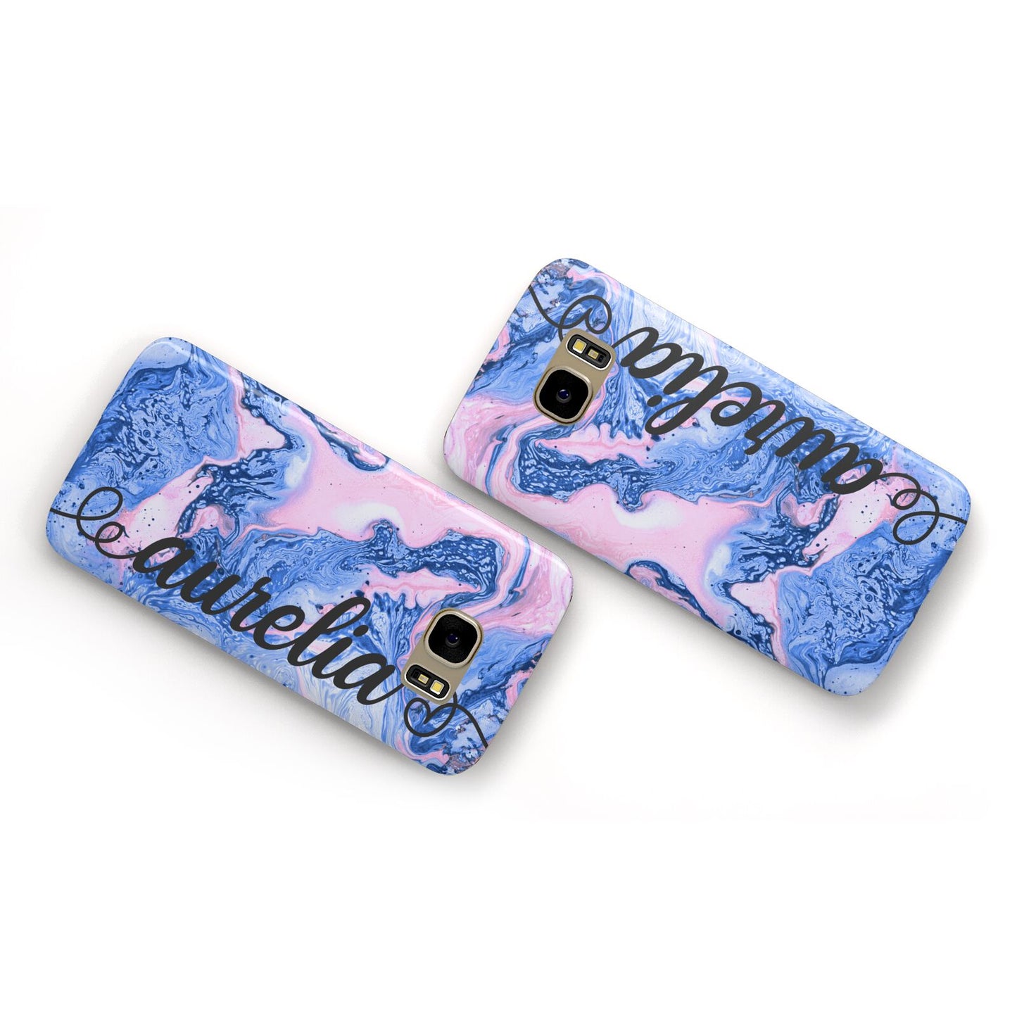 Ocean Blue and Pink Marble Samsung Galaxy Case Flat Overview