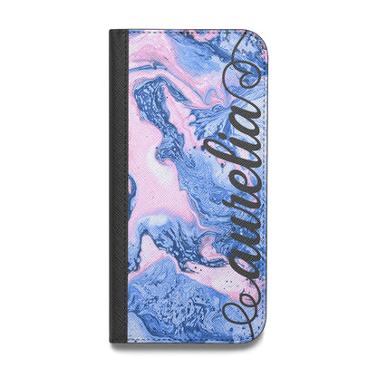 Ocean Blue and Pink Marble Vegan Leather Flip iPhone Case