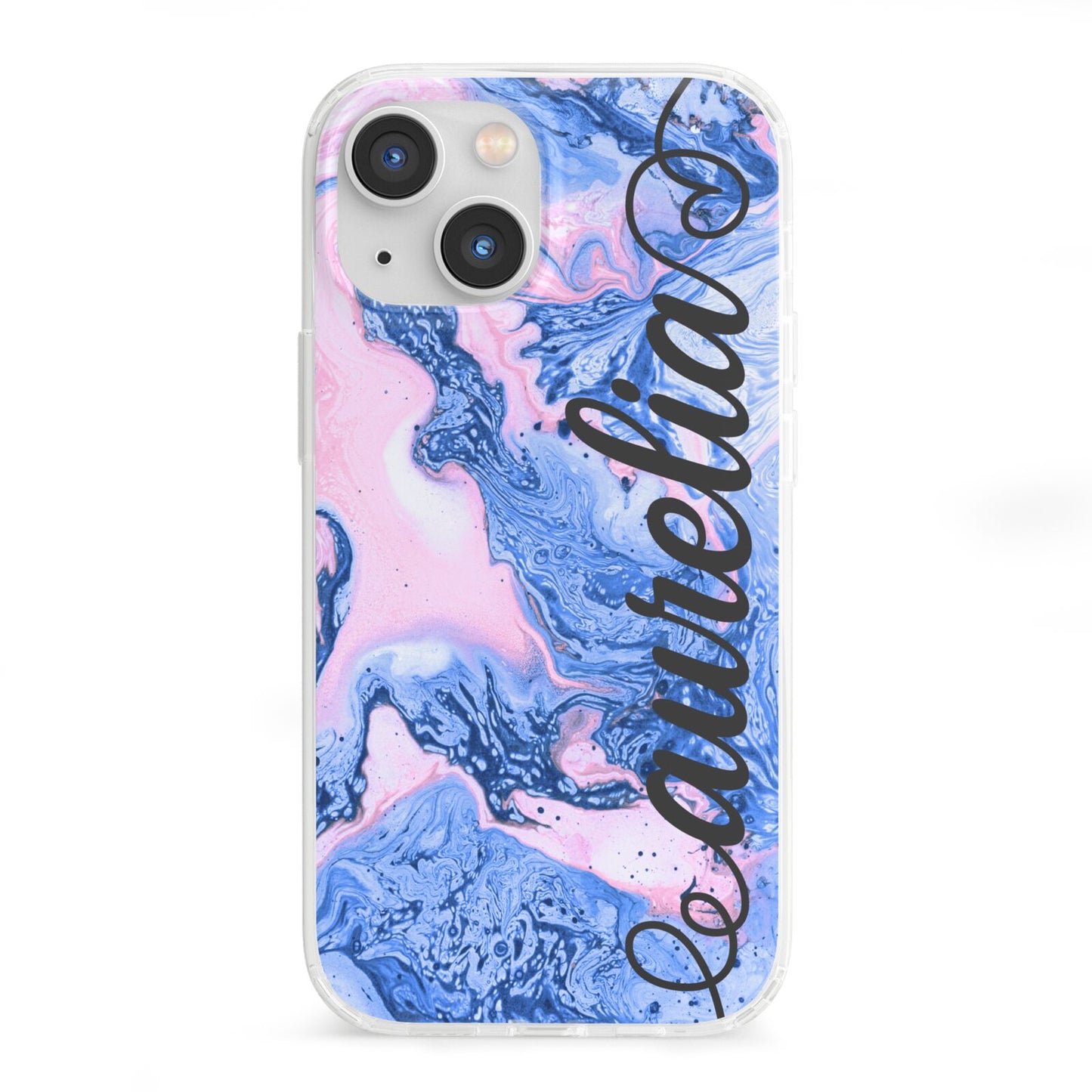 Ocean Blue and Pink Marble iPhone 13 Mini Clear Bumper Case