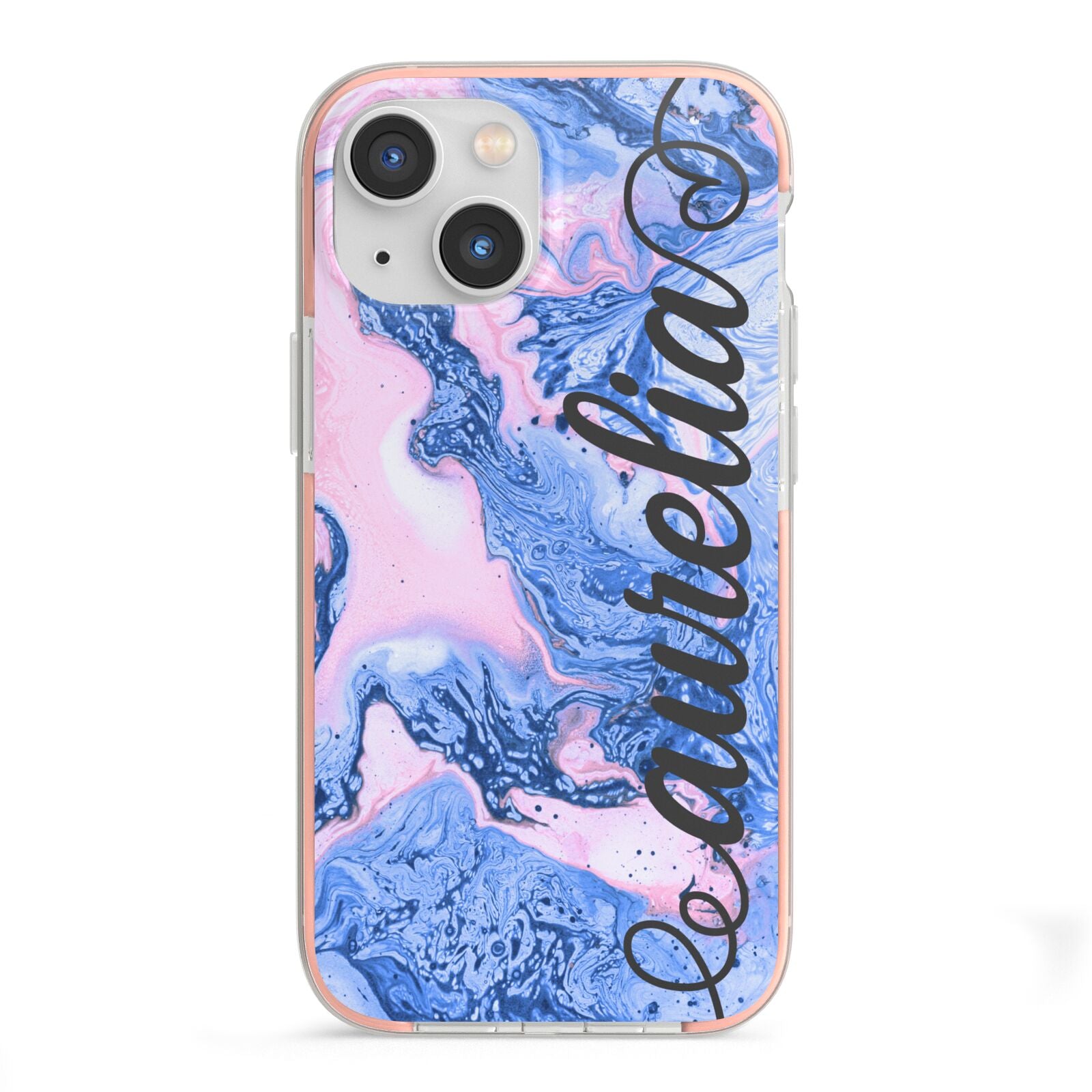 Ocean Blue and Pink Marble iPhone 13 Mini TPU Impact Case with Pink Edges