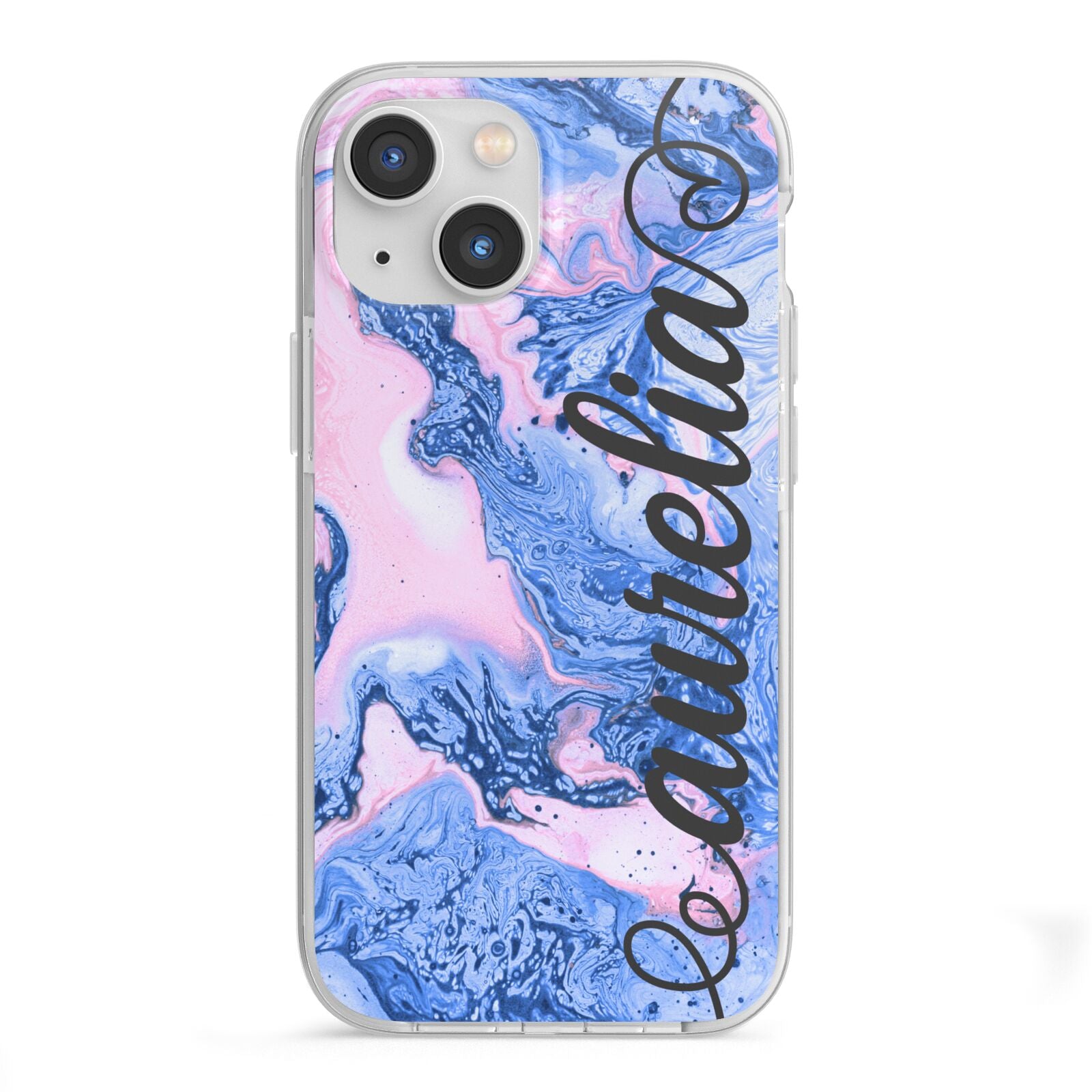 Ocean Blue and Pink Marble iPhone 13 Mini TPU Impact Case with White Edges