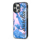 Ocean Blue and Pink Marble iPhone 13 Pro Max Black Impact Case Side Angle on Silver phone