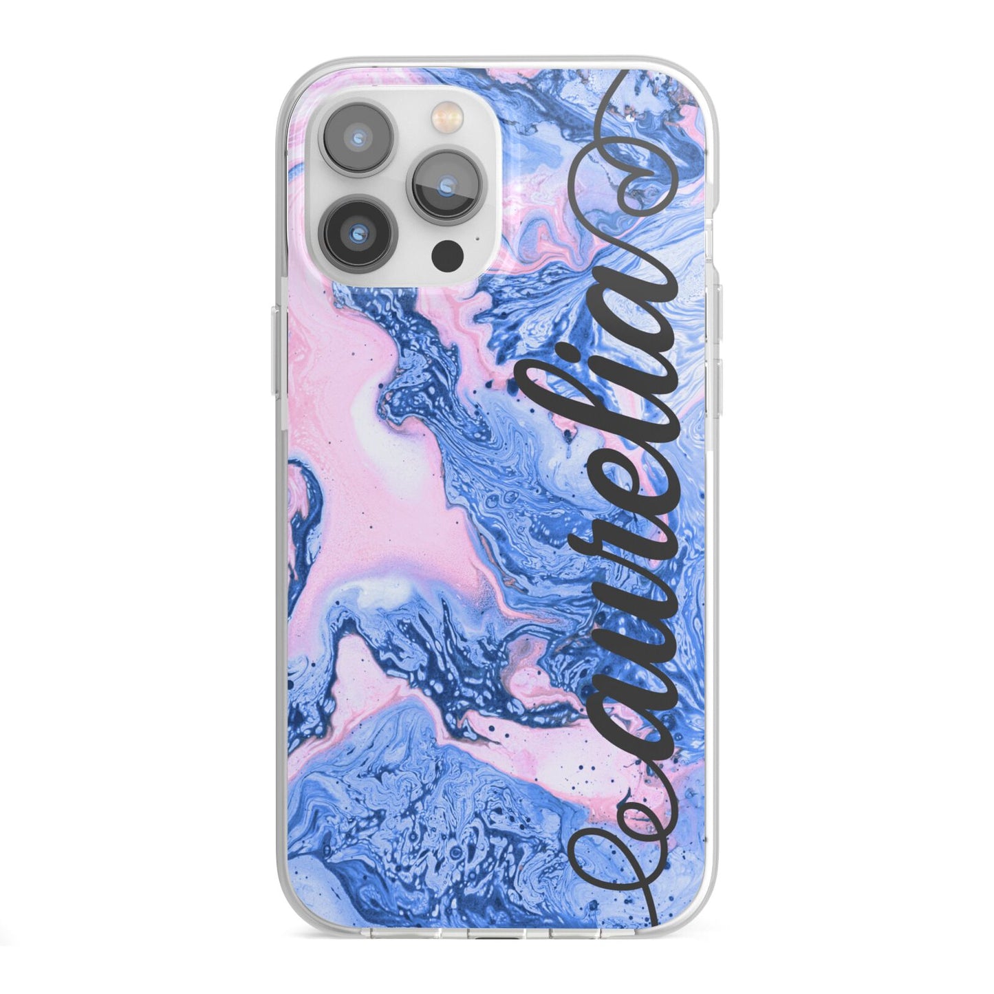 Ocean Blue and Pink Marble iPhone 13 Pro Max TPU Impact Case with White Edges
