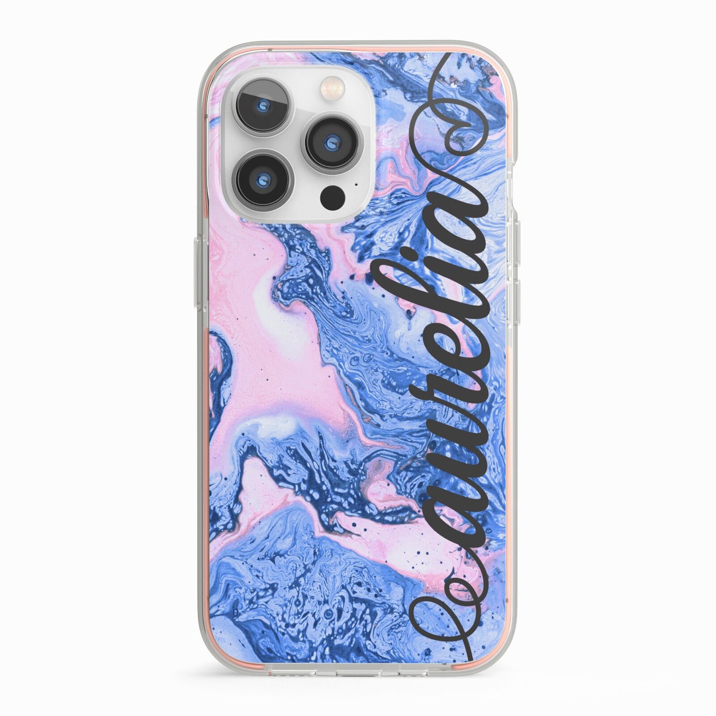 Ocean Blue and Pink Marble iPhone 13 Pro TPU Impact Case with Pink Edges