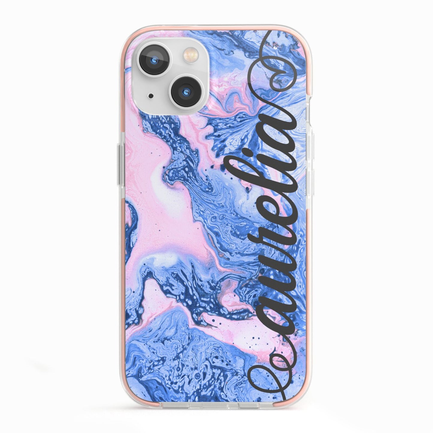 Ocean Blue and Pink Marble iPhone 13 TPU Impact Case with Pink Edges