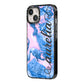 Ocean Blue and Pink Marble iPhone 14 Black Impact Case Side Angle on Silver phone