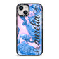 Ocean Blue and Pink Marble iPhone 14 Black Impact Case on Silver phone