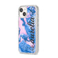 Ocean Blue and Pink Marble iPhone 14 Clear Tough Case Starlight Angled Image