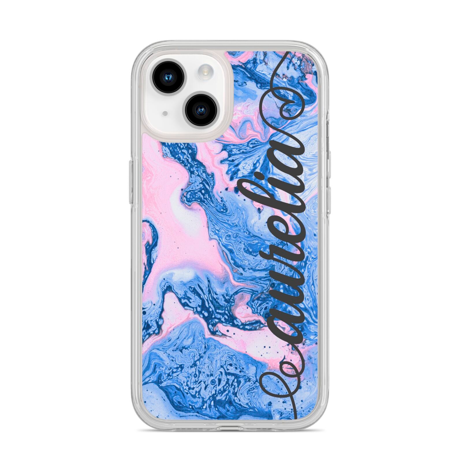 Ocean Blue and Pink Marble iPhone 14 Clear Tough Case Starlight