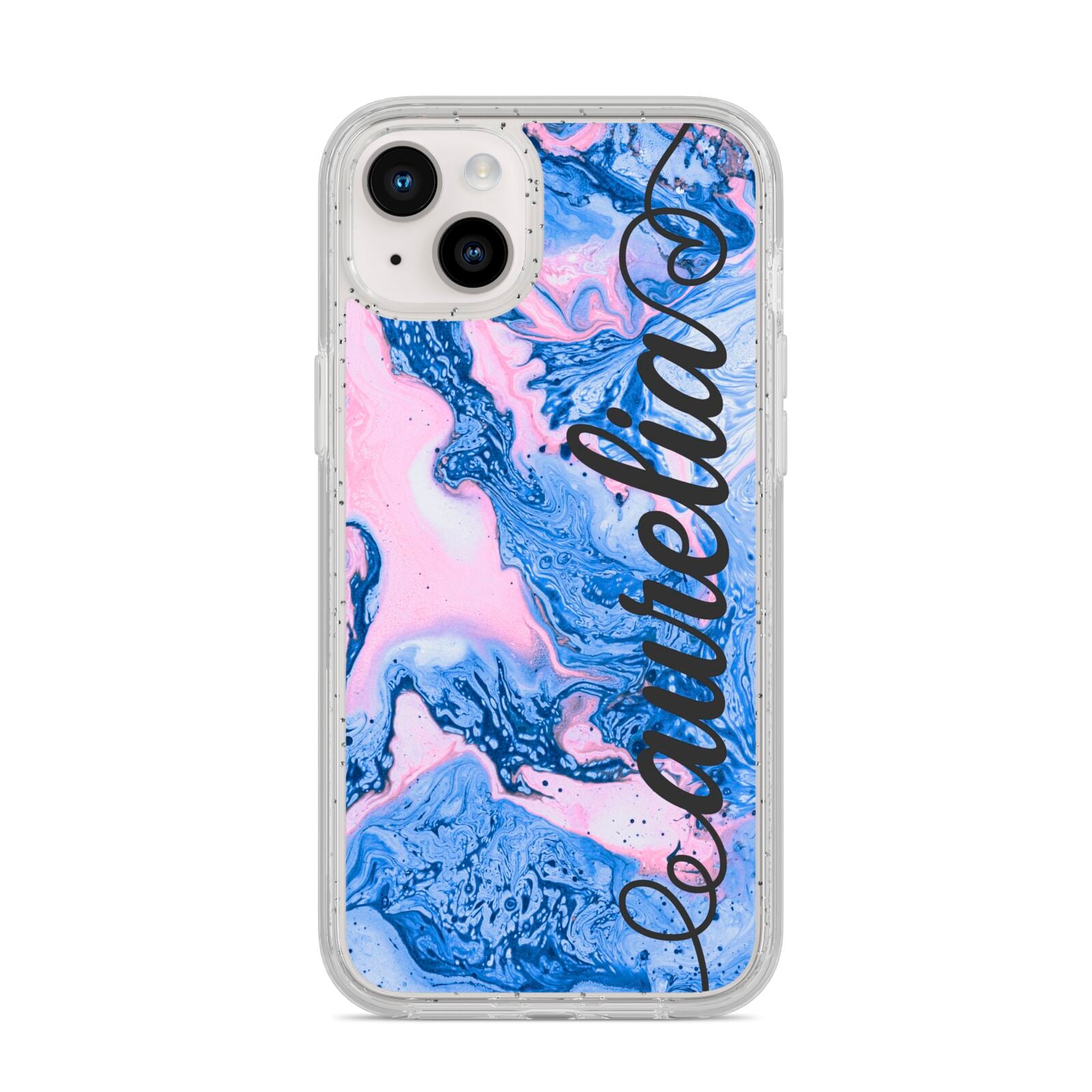 Ocean Blue and Pink Marble iPhone 14 Plus Glitter Tough Case Starlight