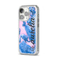 Ocean Blue and Pink Marble iPhone 14 Pro Clear Tough Case Silver Angled Image