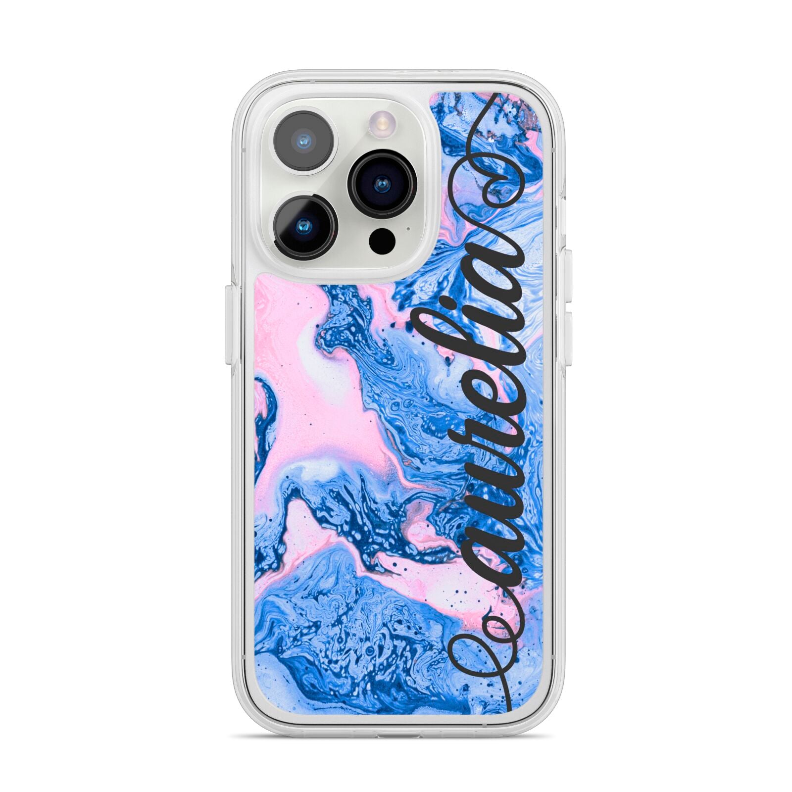 Ocean Blue and Pink Marble iPhone 14 Pro Clear Tough Case Silver