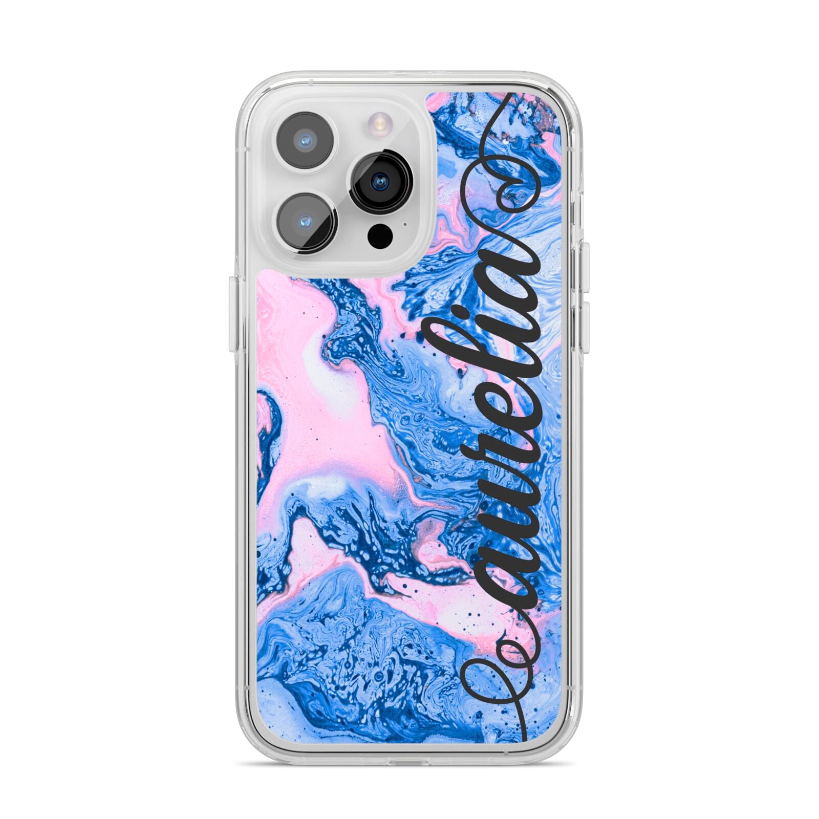 Ocean Blue and Pink Marble iPhone 14 Pro Max Clear Tough Case Silver