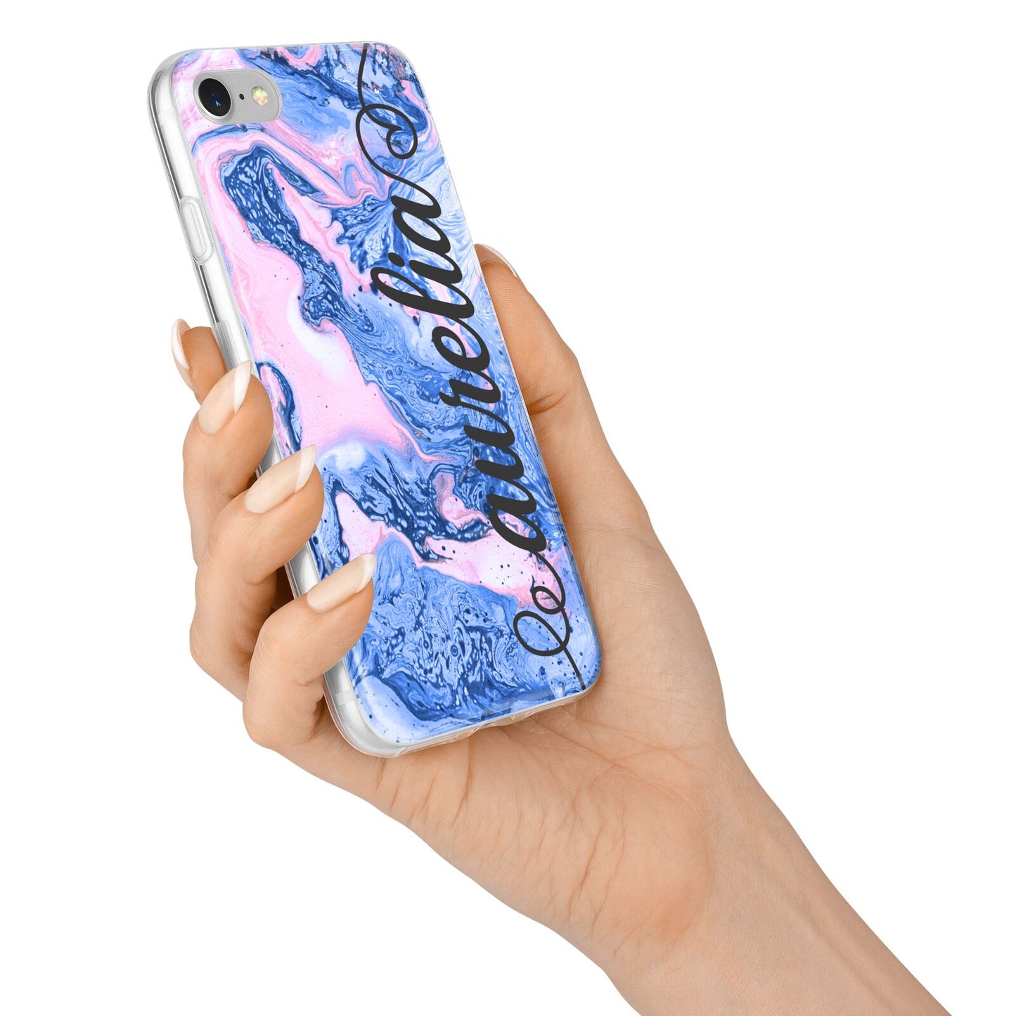 Ocean Blue and Pink Marble iPhone 7 Bumper Case on Silver iPhone Alternative Image