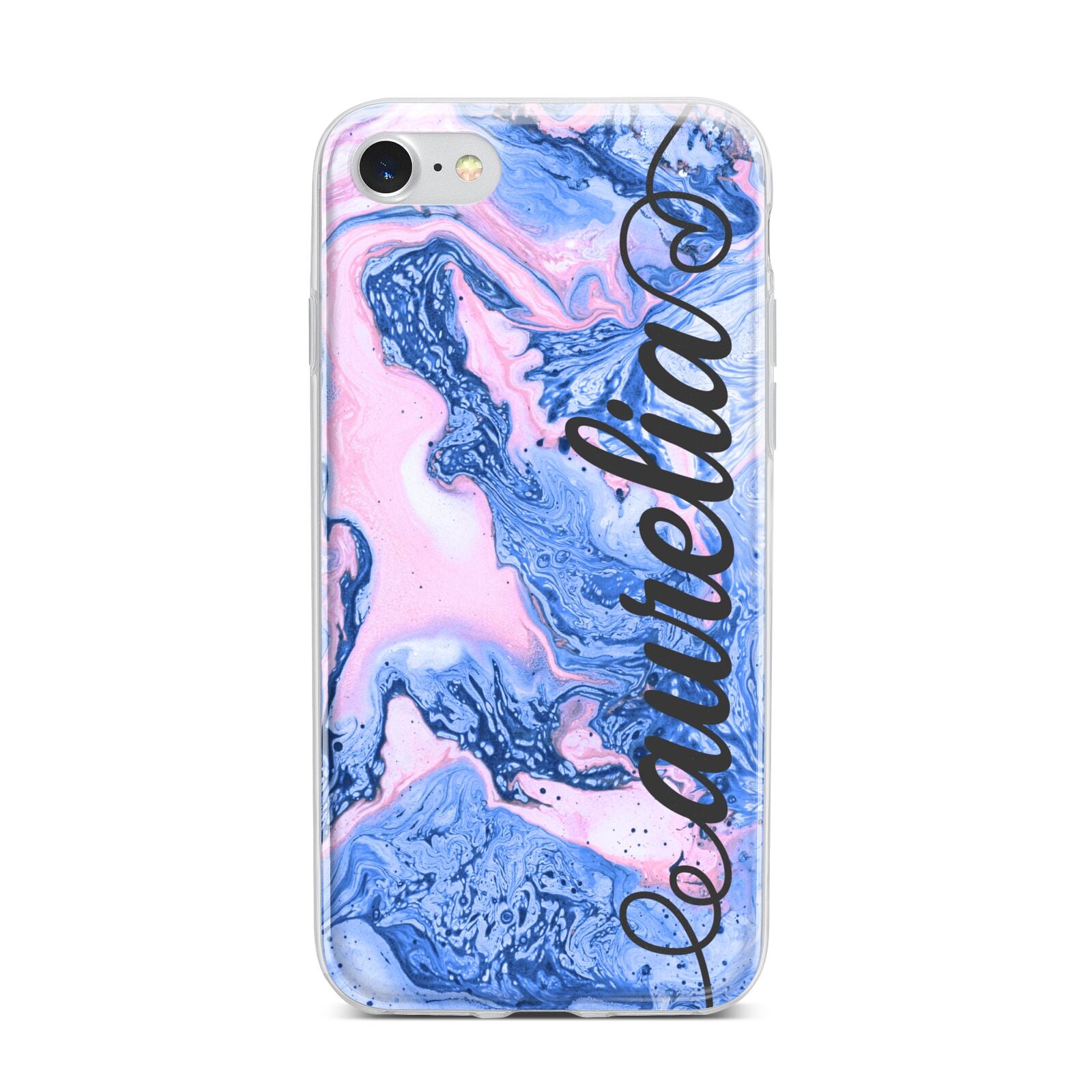 Ocean Blue and Pink Marble iPhone 7 Bumper Case on Silver iPhone