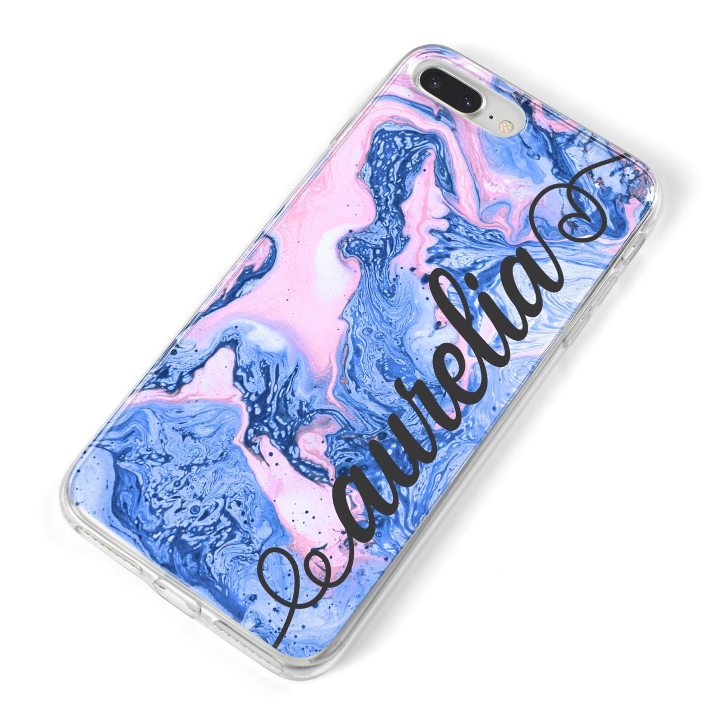 Ocean Blue and Pink Marble iPhone 8 Plus Bumper Case on Silver iPhone Alternative Image
