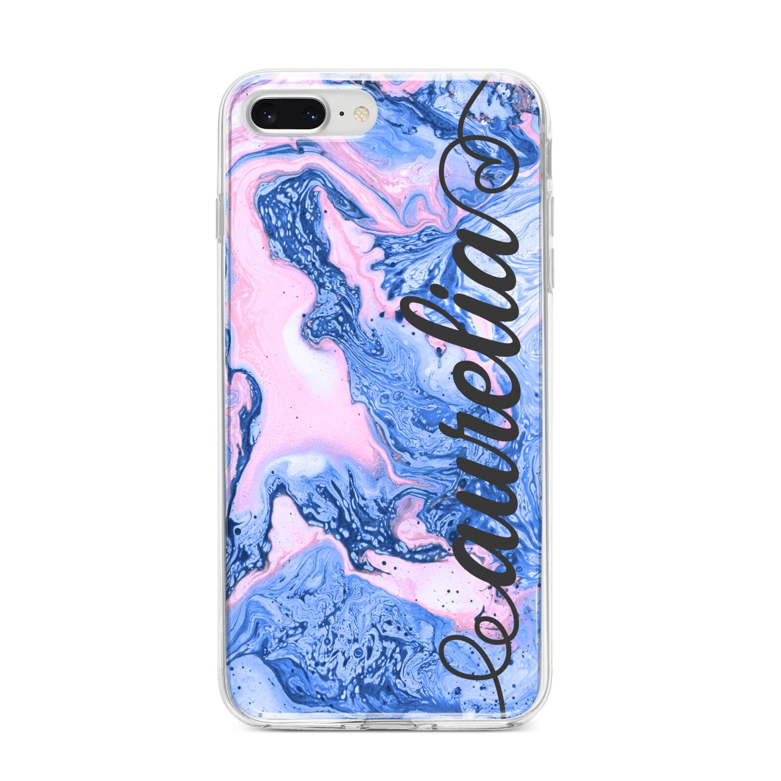 Ocean Blue and Pink Marble iPhone 8 Plus Bumper Case on Silver iPhone
