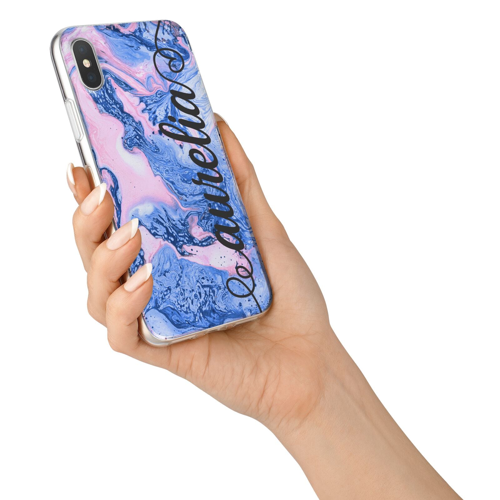 Ocean Blue and Pink Marble iPhone X Bumper Case on Silver iPhone Alternative Image 2