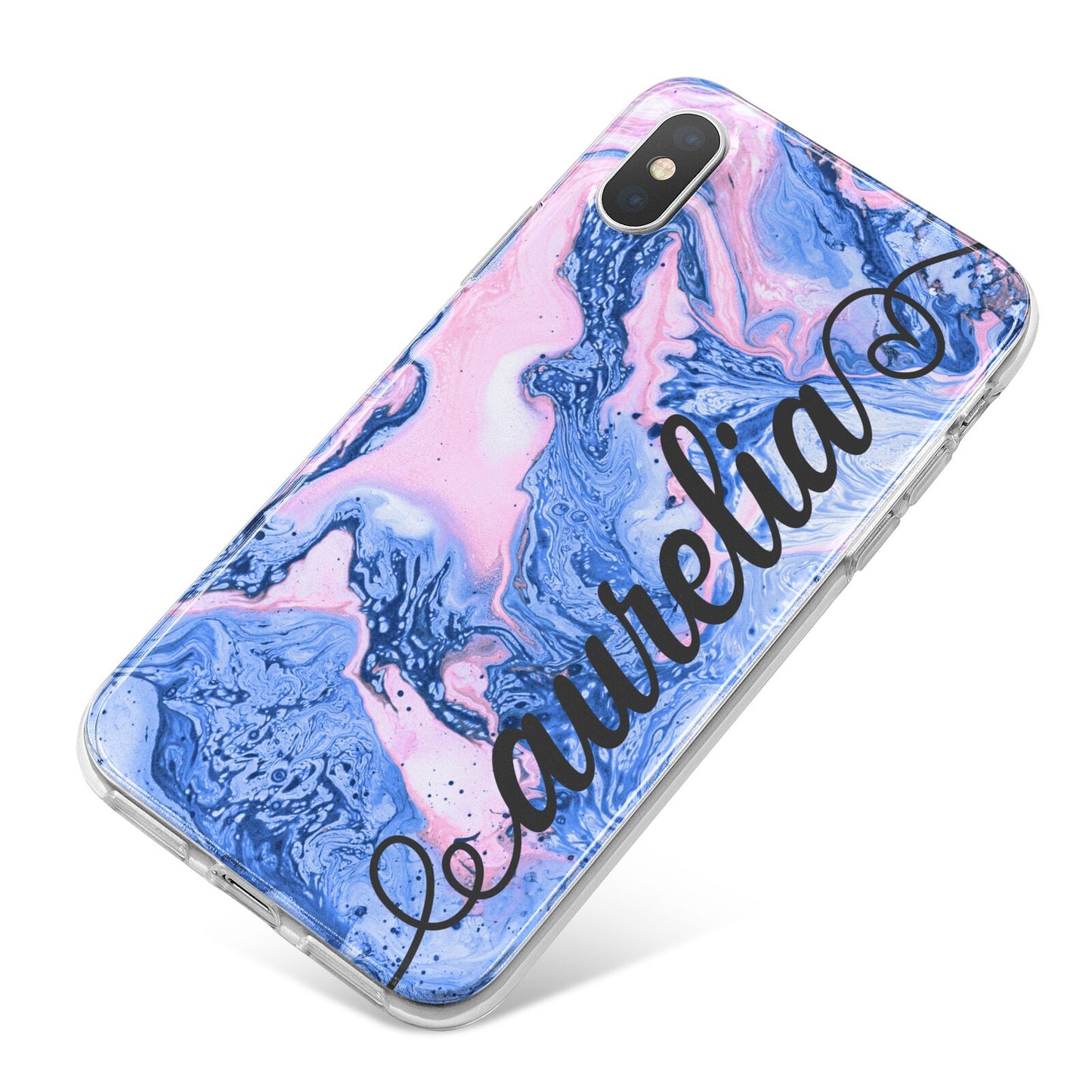 Ocean Blue and Pink Marble iPhone X Bumper Case on Silver iPhone