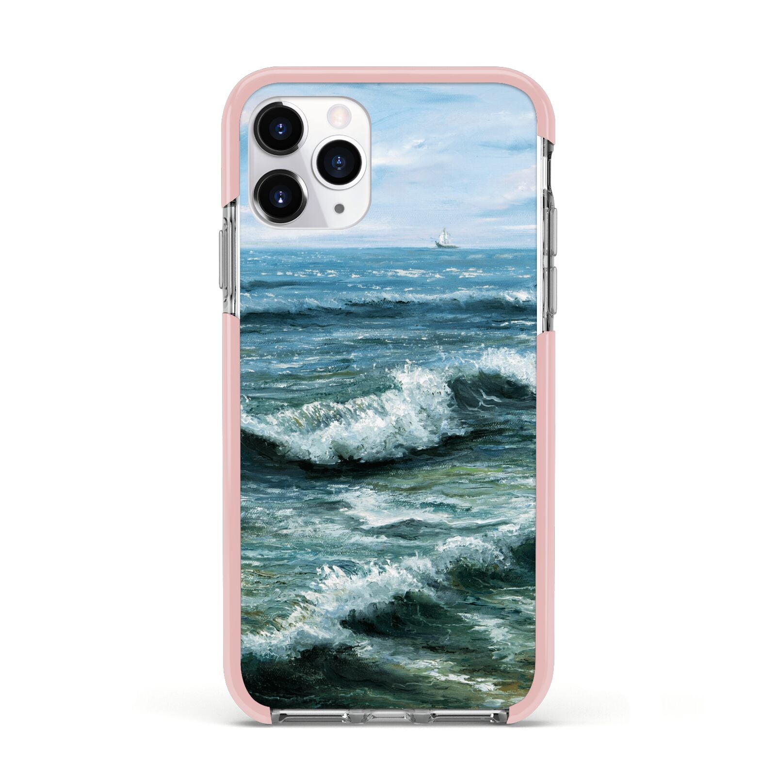 Ocean Brush Stroke Apple iPhone 11 Pro in Silver with Pink Impact Case