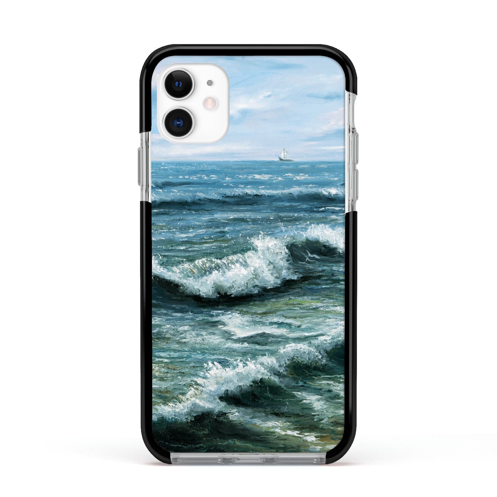 Ocean Brush Stroke Apple iPhone 11 in White with Black Impact Case