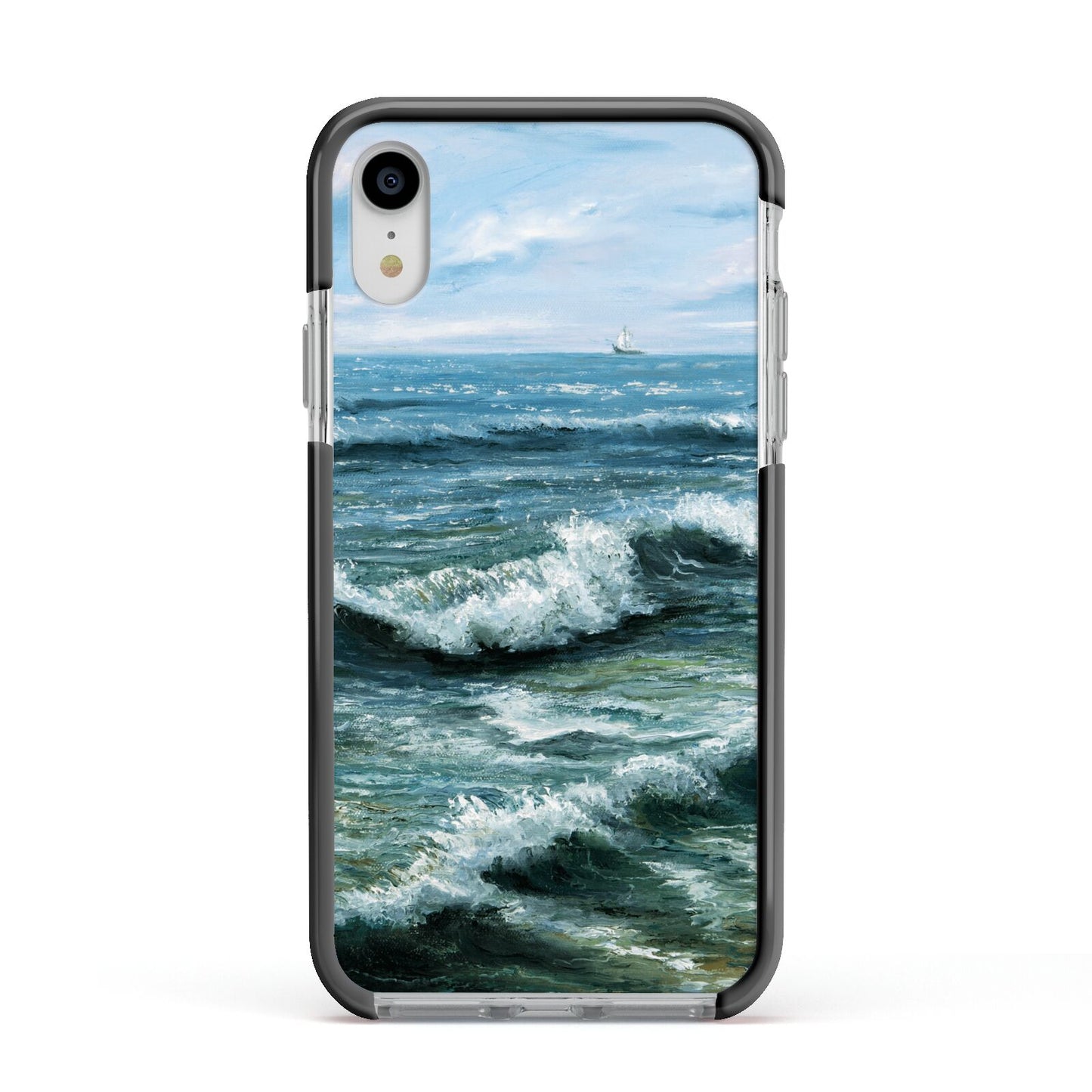 Ocean Brush Stroke Apple iPhone XR Impact Case Black Edge on Silver Phone