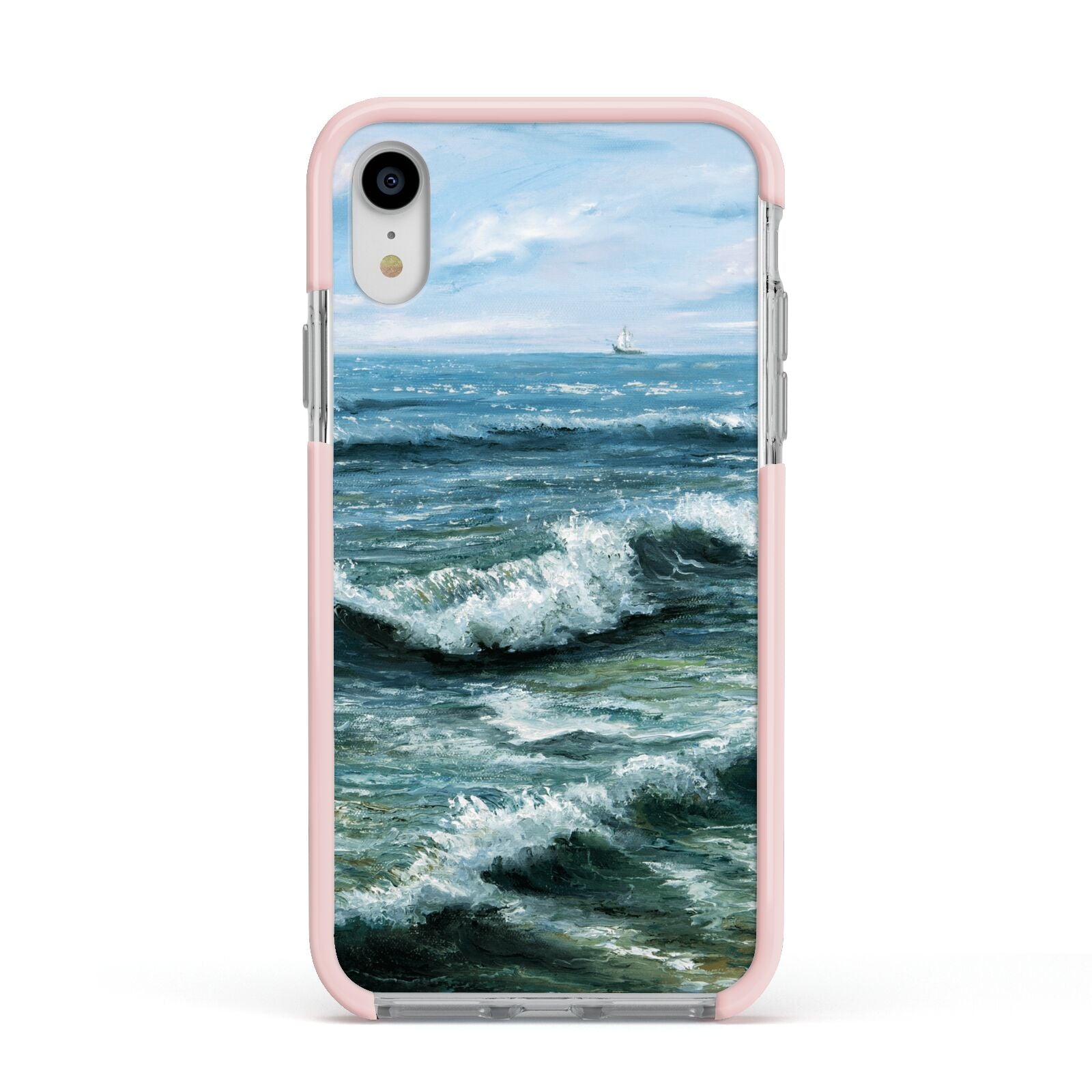 Ocean Brush Stroke Apple iPhone XR Impact Case Pink Edge on Silver Phone