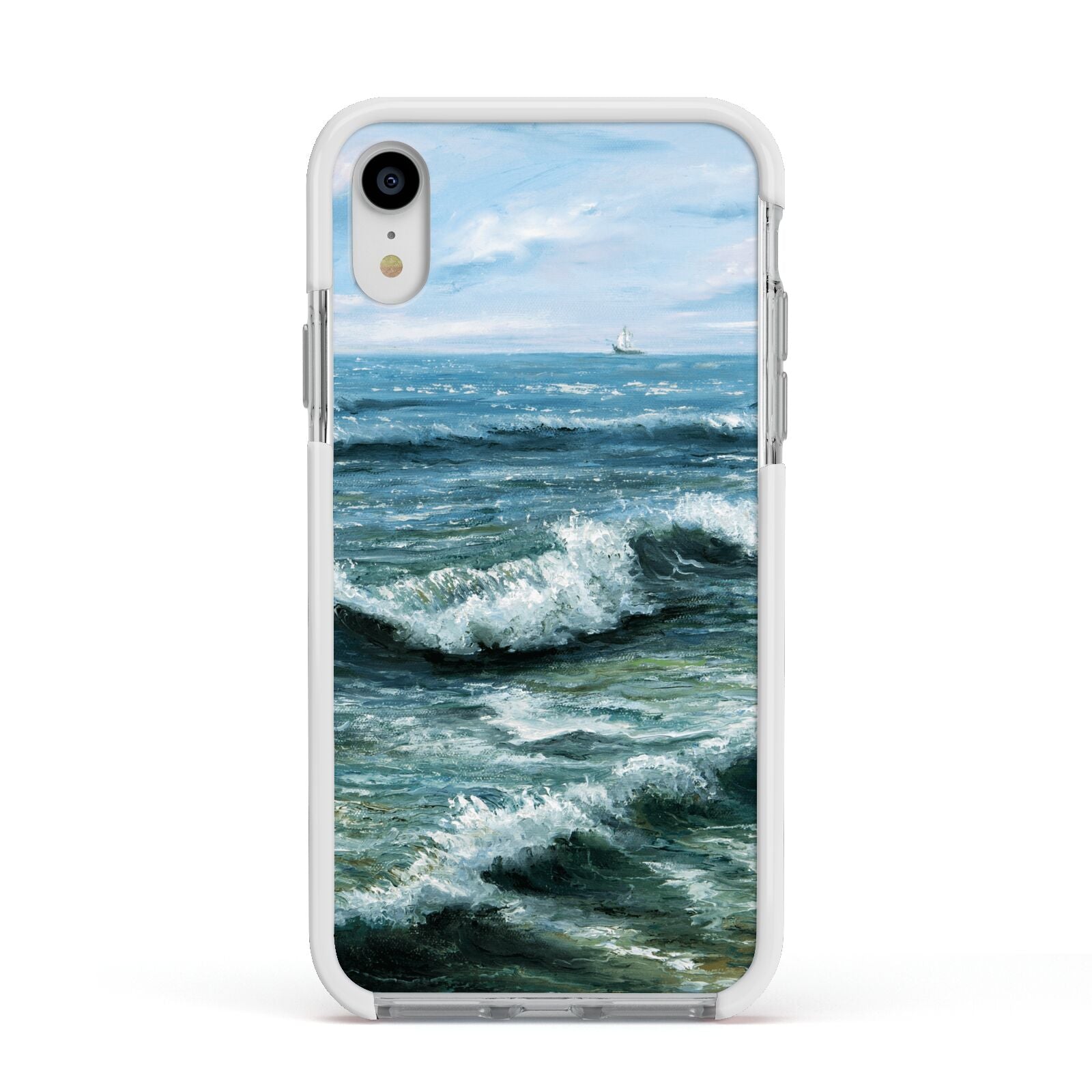 Ocean Brush Stroke Apple iPhone XR Impact Case White Edge on Silver Phone