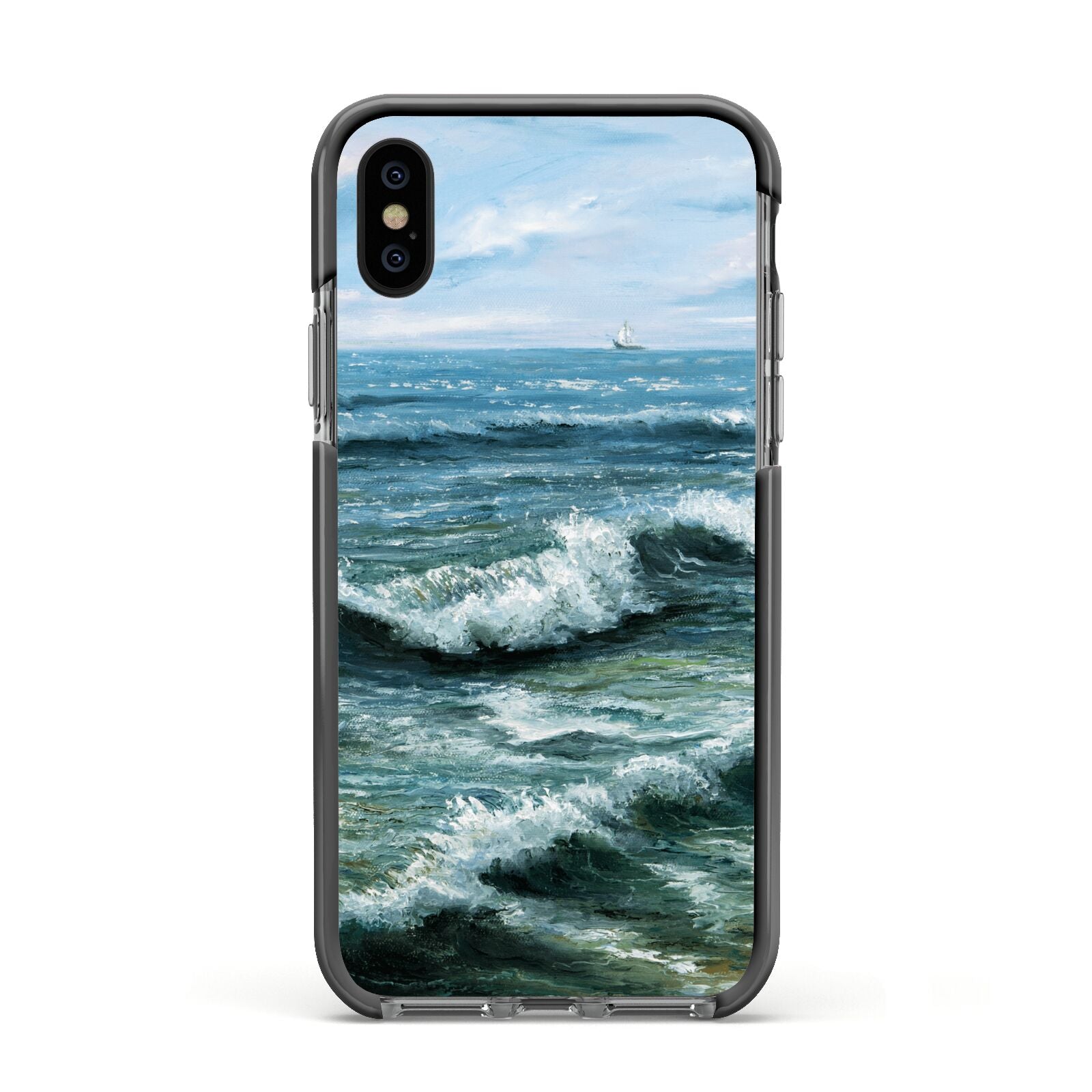 Ocean Brush Stroke Apple iPhone Xs Impact Case Black Edge on Black Phone