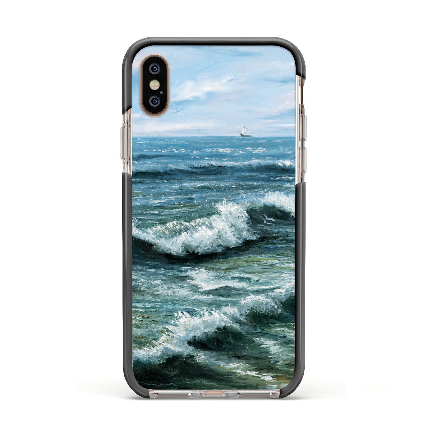 Ocean Brush Stroke Apple iPhone Xs Impact Case Black Edge on Gold Phone